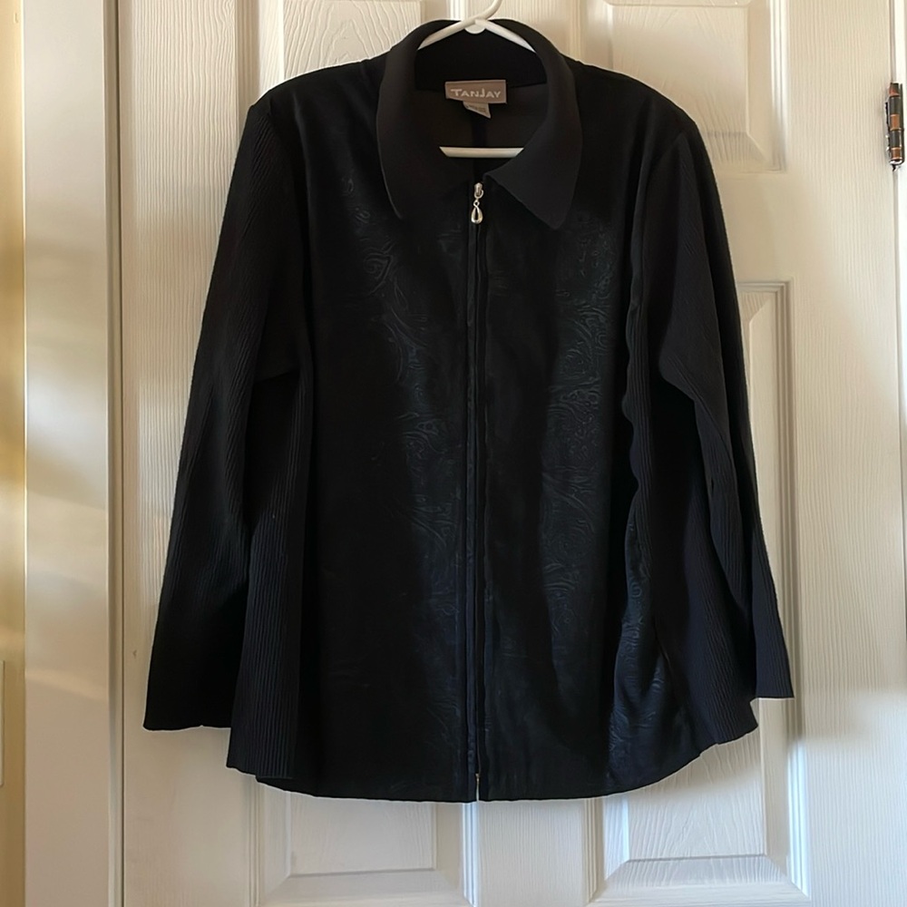 TanJay black zip up paisley ribbed black
